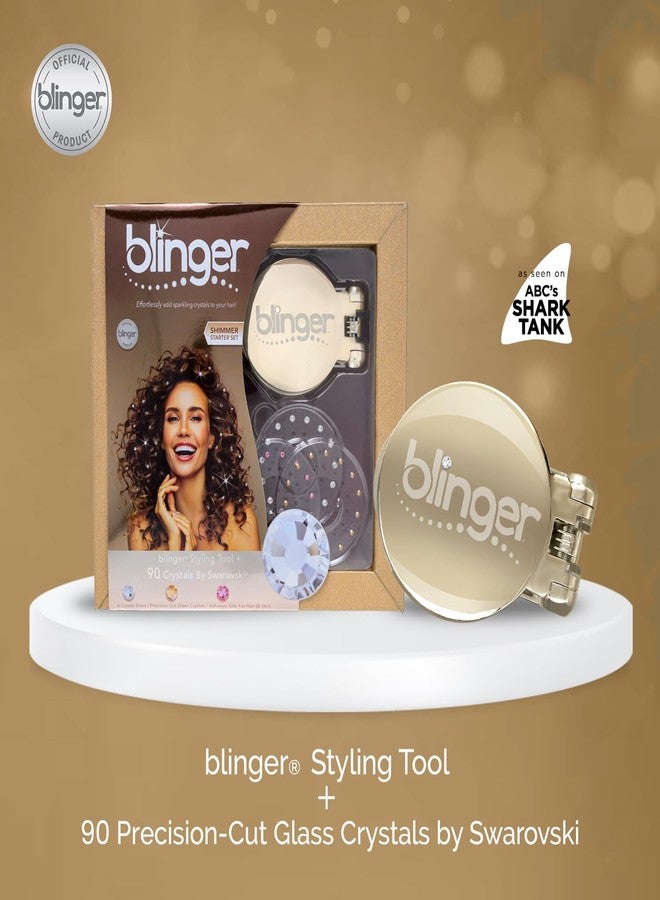 blinger® Shimmer Starter Kit with Gold-Plated blinger Styling Tool & 90 Precision-Cut Glass Crystals – as seen on Shark Tank | Hair-Safe Accessories for Women | Hair Jewelry for Parties & Gifts - Image 2
